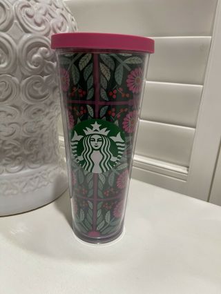 Starbucks Pink Fuschia Flower Tumbler Arendelle Ana 24oz Venti Cold Cup No Straw