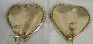 Solid Brass Candle Holders,  Heart Shape Wall Mount Sconce Reflectors,  Set Of 2
