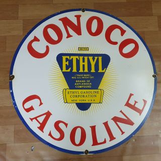 Cnc Ethyl Gasoline Porcelain Enamel Sign 30 Inches Round