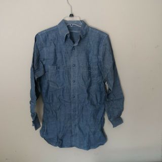 Wwii Us Navy Chambray Denim Blue Work Shirt Size 14 1/2 Turquoise/blue Buttons