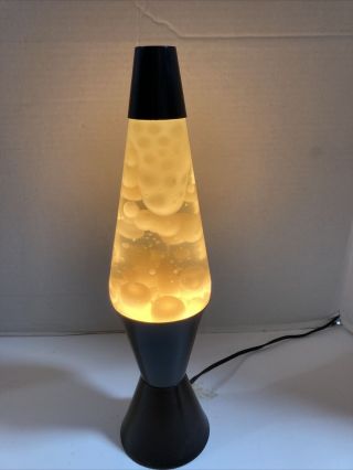 Vintage Lava Motion Lamp Light Yellow Colored Lava Black Base & Top 1990 