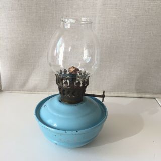 Vintage Light Blue Kelly Nursery Pixie Oil Lamp Clear Glass Shade