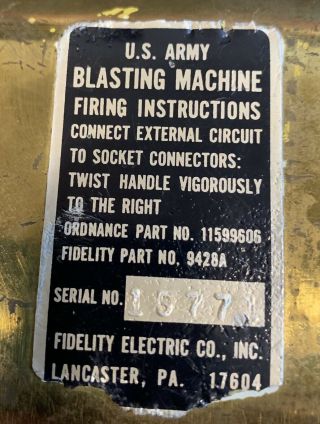 Old US Army Blasting Machine Fidelity Electric Company Pennsylvania 6
