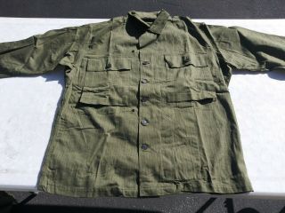 WW2 US Army 13 Star Button HBT Combat Shirt OD - 7 Size 42R - May 1945 - NOS 2
