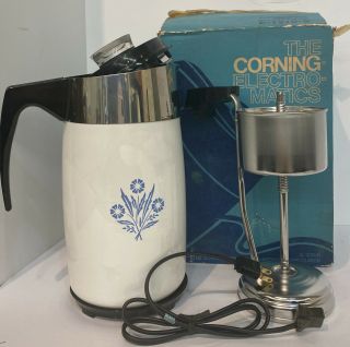Vintage Corning 10 Cup E 1210 Electric Percolator Coffee Pot Blue Cornflower