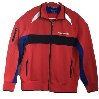 Vintage Polo Sport Warm Up Jacket Ralph Lauren 90s Red White Blue Striped Mens L