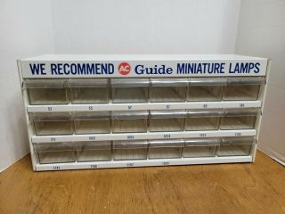 Vintage Ac Delco Guide Miniature Lamps Store Display Cabinet 18 Drawer