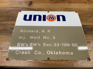 Porcelain Union 76 Richard,  R.  P.  Lease Sign Creek County Ok
