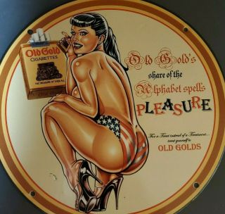 Vintage Porcelain Old Gold Cigarettes Tobacciana Smoking Man Cave Garage Sign