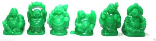 Set Of 6 Jade Green Color Feng Shui Laughing Happy Buddha Figures & Statue Luck