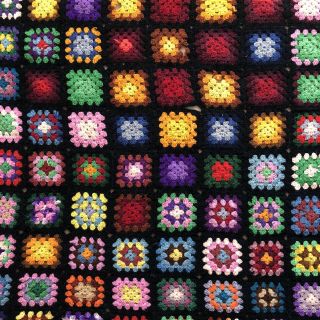 Granny Square Handmade 74x62 Crochet Afghan Throw Quilt Blanket Roseanne Vintage