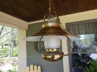 Vintage Mcm Brass Chandelier Hanging Pendant Light Space - Age