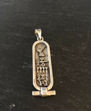 Vintage Sterling Silver Egyptian Nefertiti Cartouche Pendant