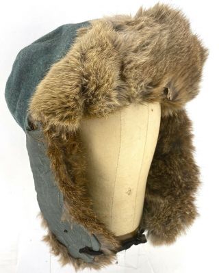 1944 German Wehrmacht Rabbit Fur Winter Cap Hat Rb Number Size 59
