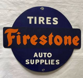 Vintage Firestone Tires Auto Supplies 18” Porcelain Sign Car Truck Oil Gas