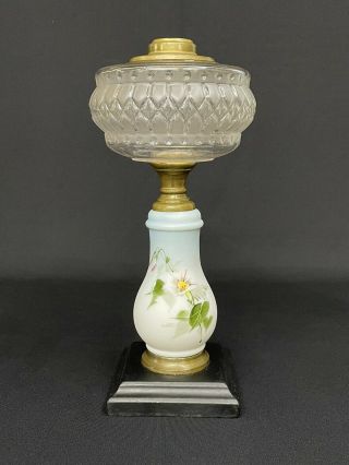 Antique C.  1880 - 1900’s Hand Painted Flowers Glass Stem Composite Oil Lamp Base
