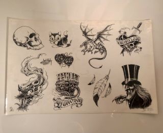 Vintage Tattoo Flash (2) 1990 Jack Ruby Signed 11 X 17 Parlor Art