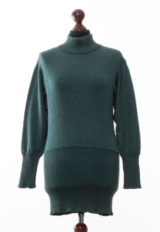 80s Vintage Women ' s JIL SANDER Sweater Jumper High Neck Green Size EU 38 US 8 2