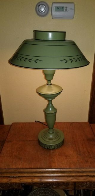 Vintage Green Tole Ware Table Lamp