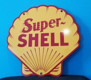Vintage Shell Gasoline 11 3/4 " Porcelain Metal Porcelain Gas & Oil Sign