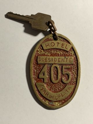 " Hotel Presidente " Motel Room Key Heavy Brass Fob & Key Mar Del Plata Argentina