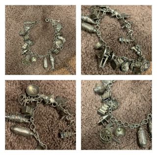 Vintage Sterling Silver 925 Bracelet With 18 Chinese Charms (24.  5 Grams) Rare