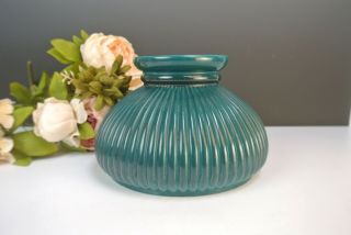 Vintage Dark Green Cased Glass Ribbed Student Lamp Shade 7 " Fitter