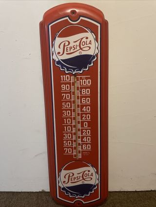 Vintage Pepsi - Cola Soda Advertising Thermometer Classic Metal Collectible Sign