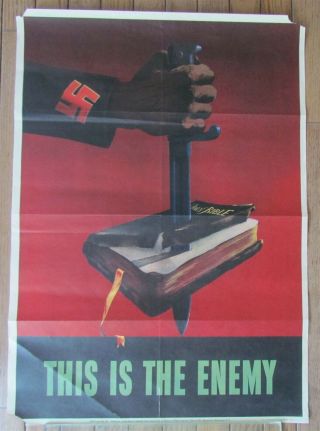 1943 Us Wwii Poster This Is The Enemy Antique