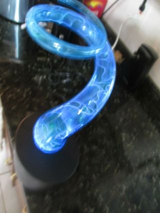 Lumi - Source " Sculptured Electra " Plasma Lamp " In Sculptured Blue Glass Spiral