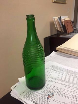 Vintage Diamond Ginger Ale,  Waterbury,  Conn.  Green Glass Bottle Ct 11 " Heavy