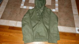 Ww2 Usn Foul Wet Weather Deck Hooded Rain Pullover Jacket Wwii Small Size