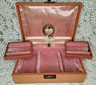Vintage Ballerina Jewelry Box W/ Fold Out Trays Pink Velvet Interior Mele & Key
