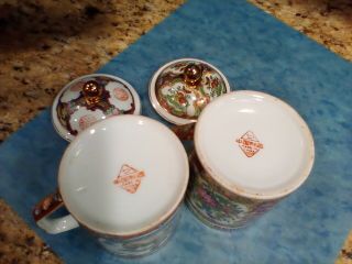 2 Porcelain Oriental Hand Painted Tea Mugs W/ Lid Gold Trim Made in China 2