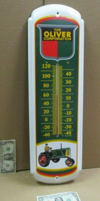 OLIVER - Farm Tractors - THERMOMETER SIGN - Shows Early Field Tractor - 3