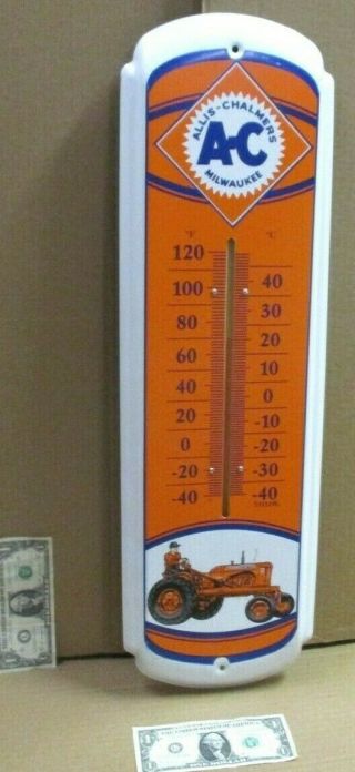 Ac - Allos - Chalmers - Farm Tractors Thermometer Sign Shows Early Orange Tractor