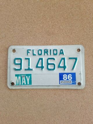 1986 Florida Motorcycle License Plate Vintage License Plate