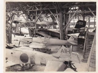 Wwii Aaf Photo Rare Captured Japanese Fighter Aircraft In Hangar Pto 96