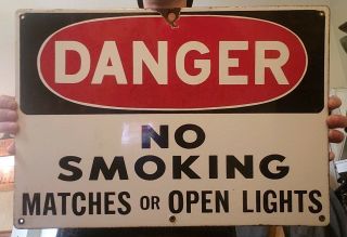 Danger No Smoking Matches Or Open Lights Weathered Porcelain Sign 20 " X14 " Hazmat