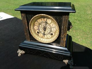 Antique Seth Thomas Adamantine Black Mantle Clock Part Or Restore