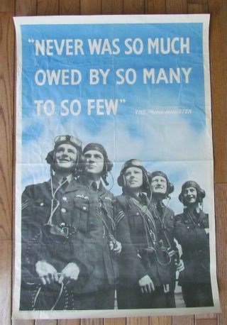 British Wwii Poster Aviation Pilots Antique Never Was So Much Owed