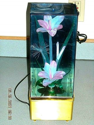 Vintage 1980s Fiber Optic Flower Lamp Color Changing Light W/gold Base 14 " Tall