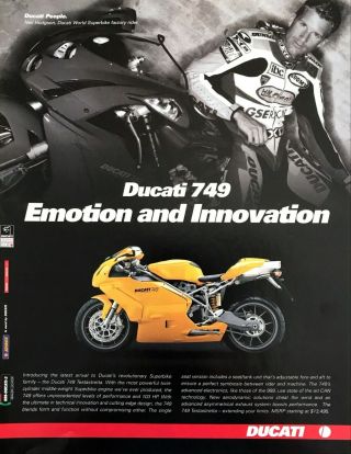 2003 Ducati 749 Motorcycle Photo " Emotion & Innovation " Vintage Print Ad