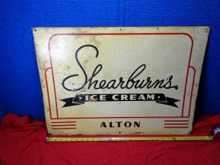 Vintage Advertising Metal Ice Cream Sign.  Shearburns Alton Indiana