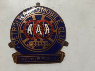 Vintage Detroit Automobile Club Aaa Badge Emblem Thieves Will Be Prosecuted