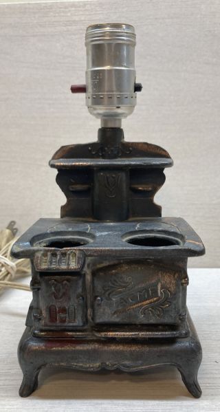 Vintage Mcm Cast Iron Acme Cook Stove Table Lamp Wood Burning Salesman Sample