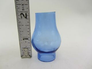 Tiny Miniature Vtg Antique Oil Lamp Blue Glass Chimney 2 " X 7/8 " Doll House