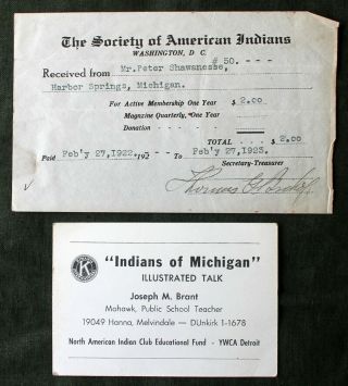 1922 Society Of American Indians Receipt Harbor Springs,  Mi & Card