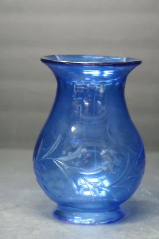 Vintage Blue Etched Glass Hurricane Lamp Chimney Globe Shade Fits 3.  25 "