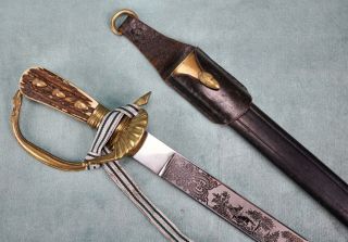 Ww2 German Forestry Hunting Dress Dagger Knife Sword Etched Blade Estate Cutlass